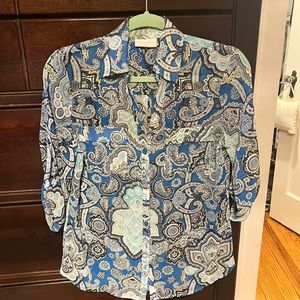 Blue paisley blouse with some yellow accents. Size S. New condition